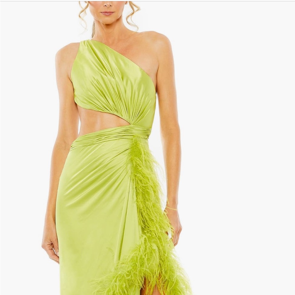 Chartreuse Mac Duggal Feathered Gown